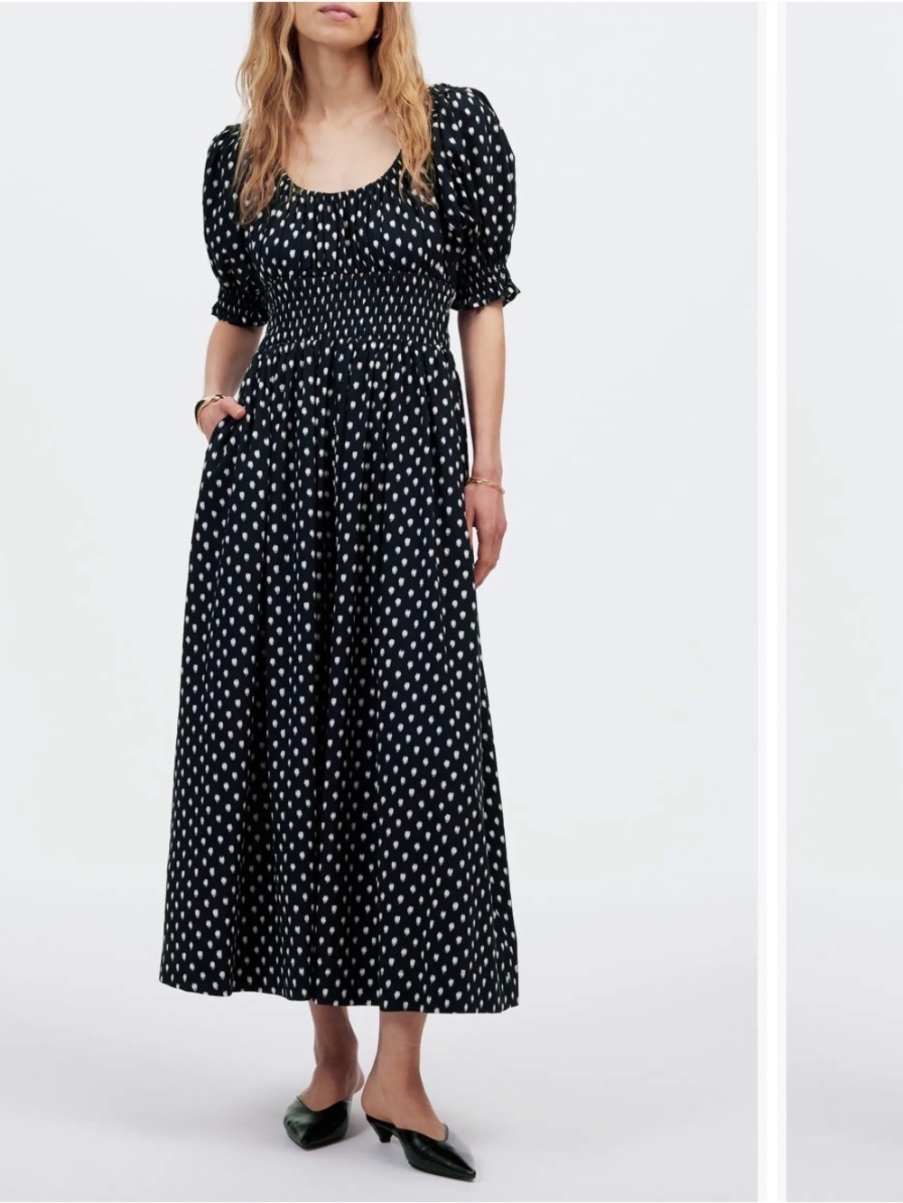 Madewell Black Polka Dot Smocked Maxi Dress